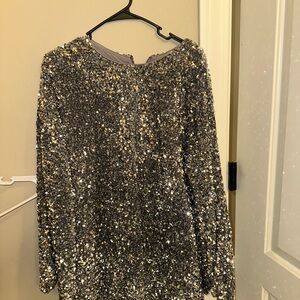 Silver Sequin Long Sleeve dress